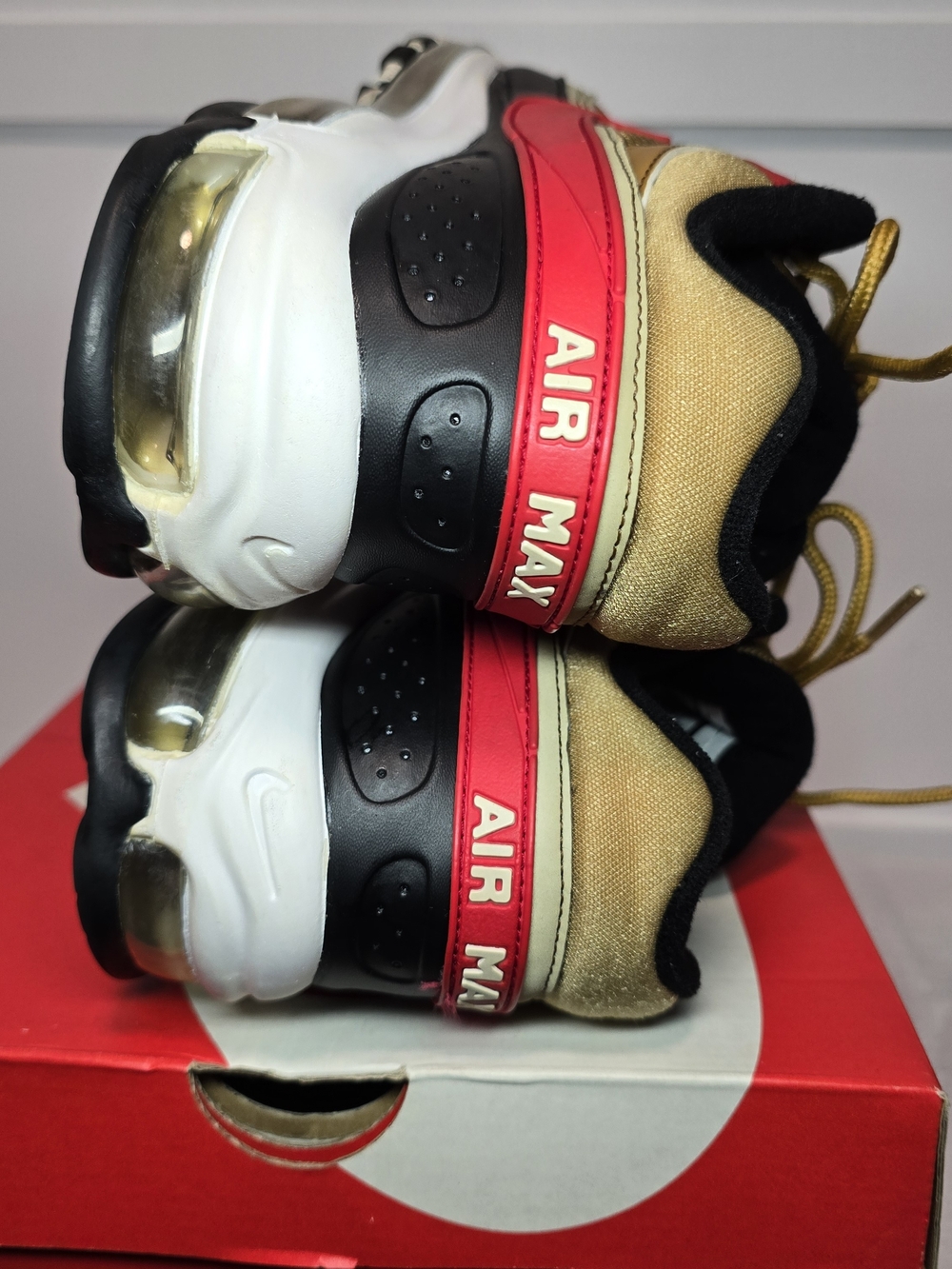 Nike Men's Gold/Red Air Max Lifestyle Sneakers - Picture 7 of 16